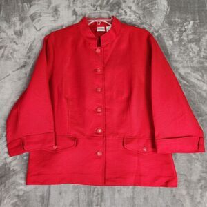 Emma James Liz Claiborne Blazer Womens 14 Red Linen Blend 3/4 Sleeve Collarless